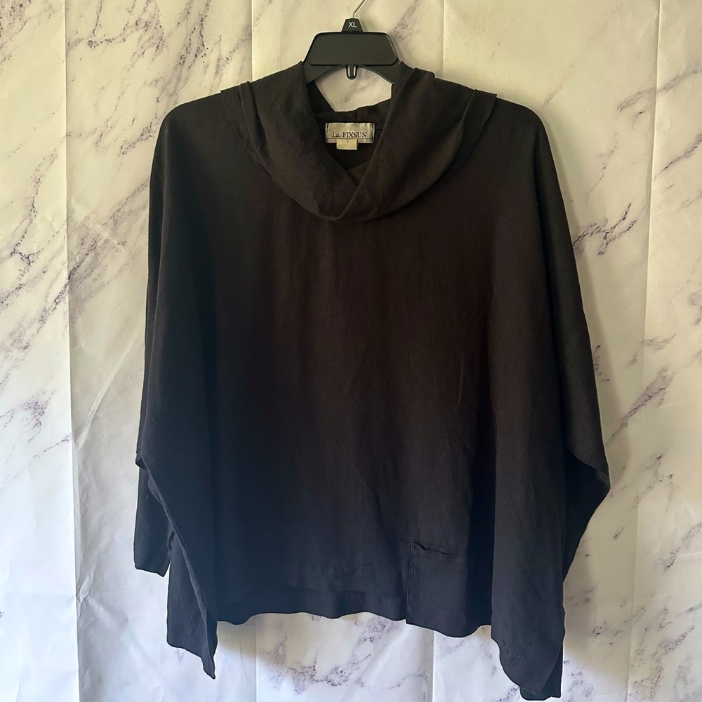 VTG 90s LA FIXSUN LINEN TUNIC LAGENLOOK TOP BLACK WOMENS XL MADE IN USA - Picture 1 of 9